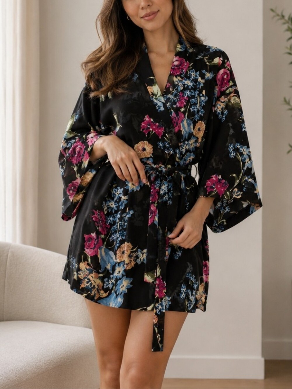 Helena Quinn x Zoe Report black floral Kimono Robe flowers NWT
